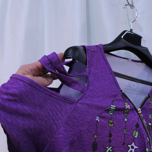 Elegant Purple Cold Shoulder Blouse with Feather Accents - Picture 3 of 10